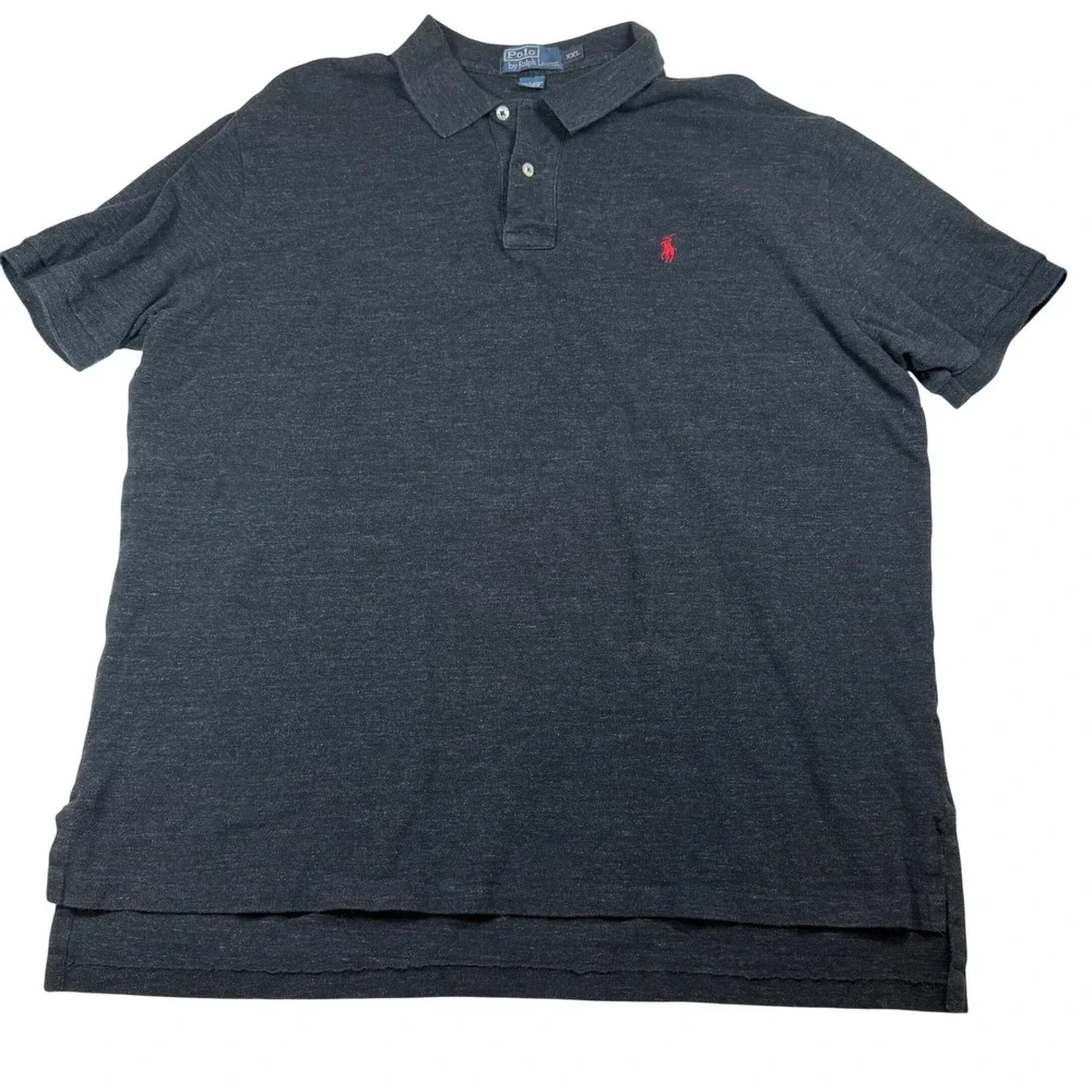 Polo Ralph Lauren Mens XXL Charcoal Heather Grey Red Pony Cotton Polo Shirt